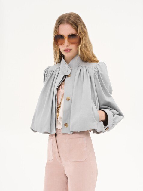 Chaqueta con fruncido globo de lona de algod&oacute;n