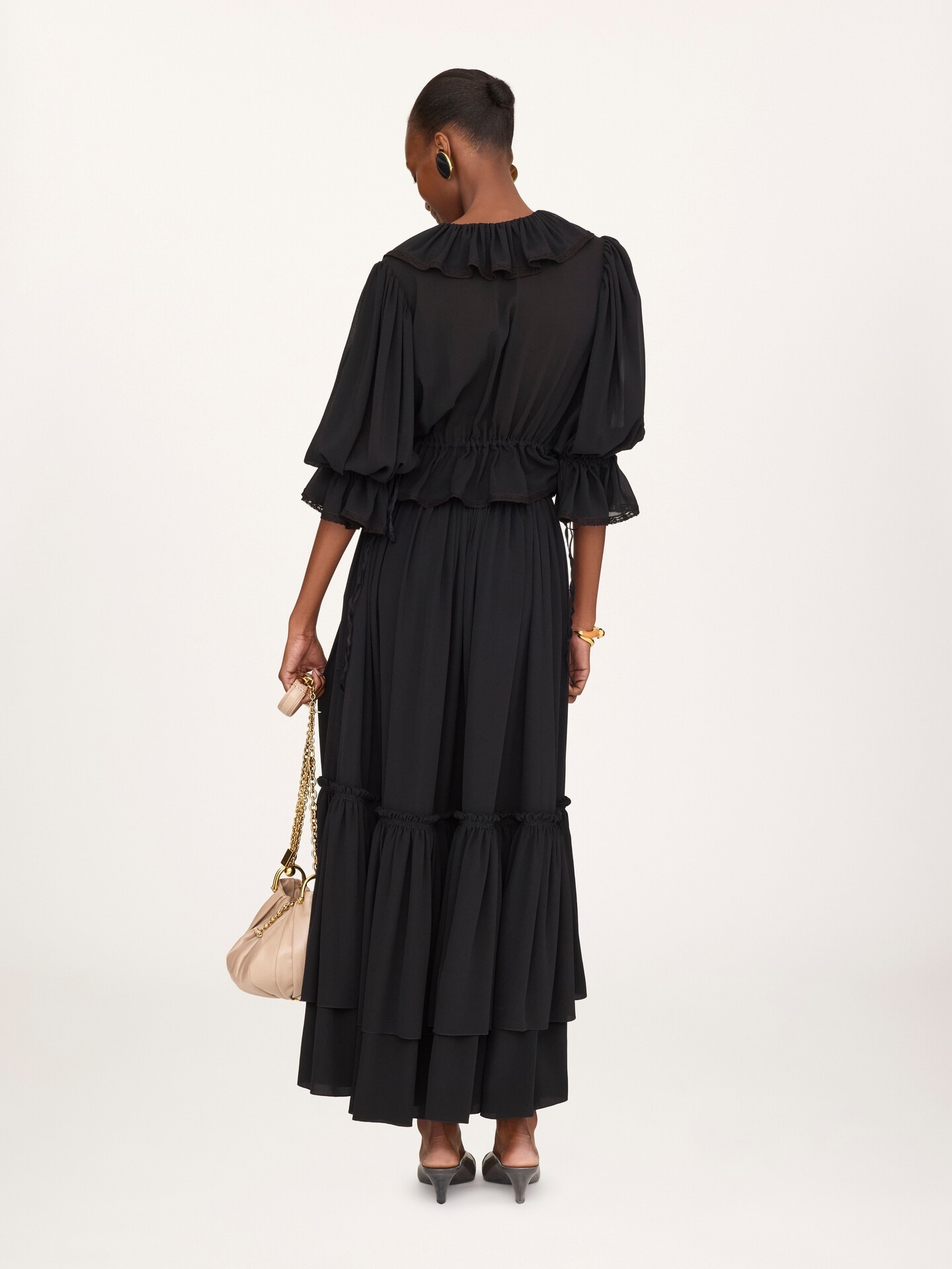 Ruffled long skirt in cr&ecirc;pe de chine - 5