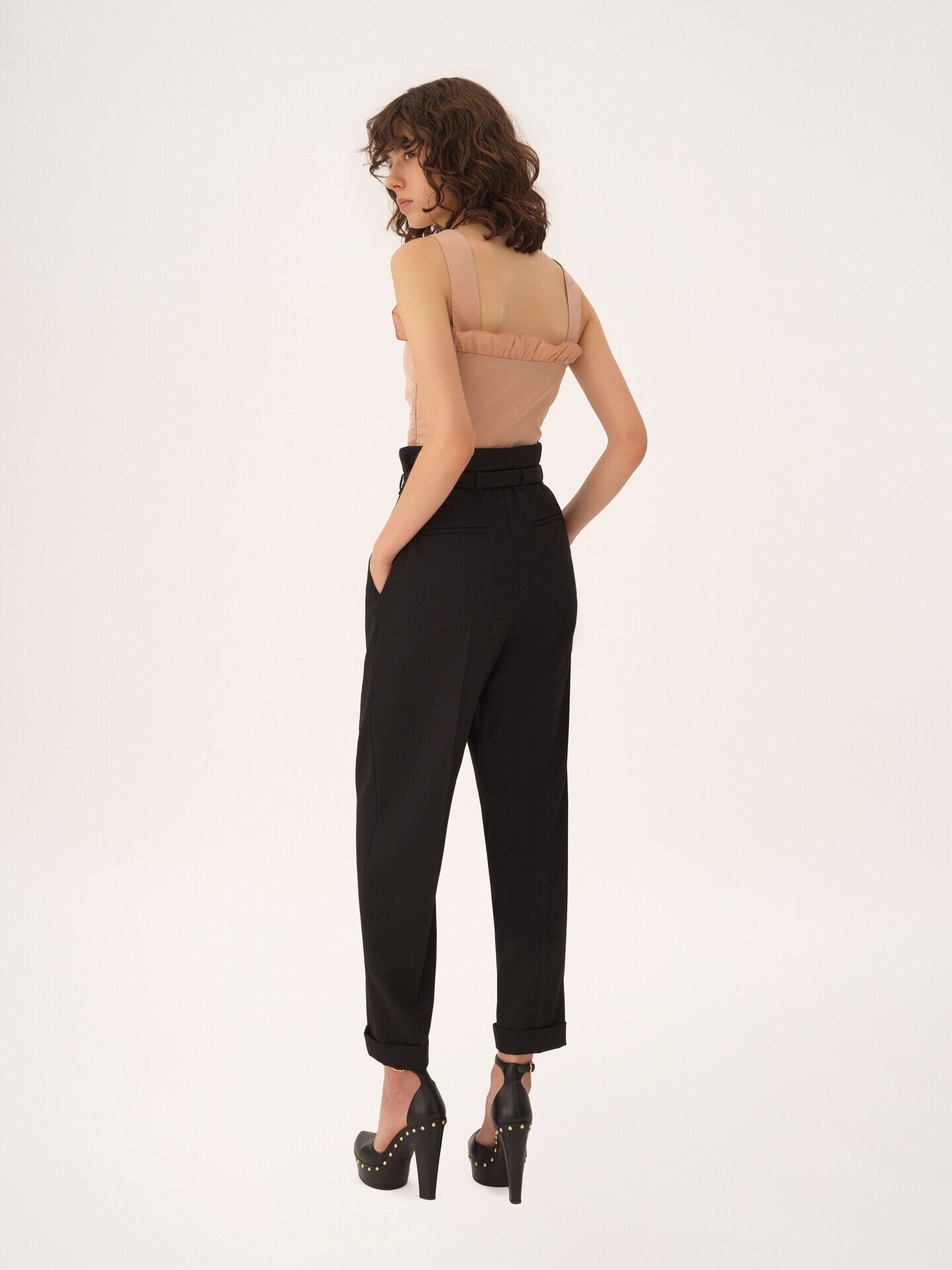 High-rise wide-leg trousers in wool grain de poudre - 5