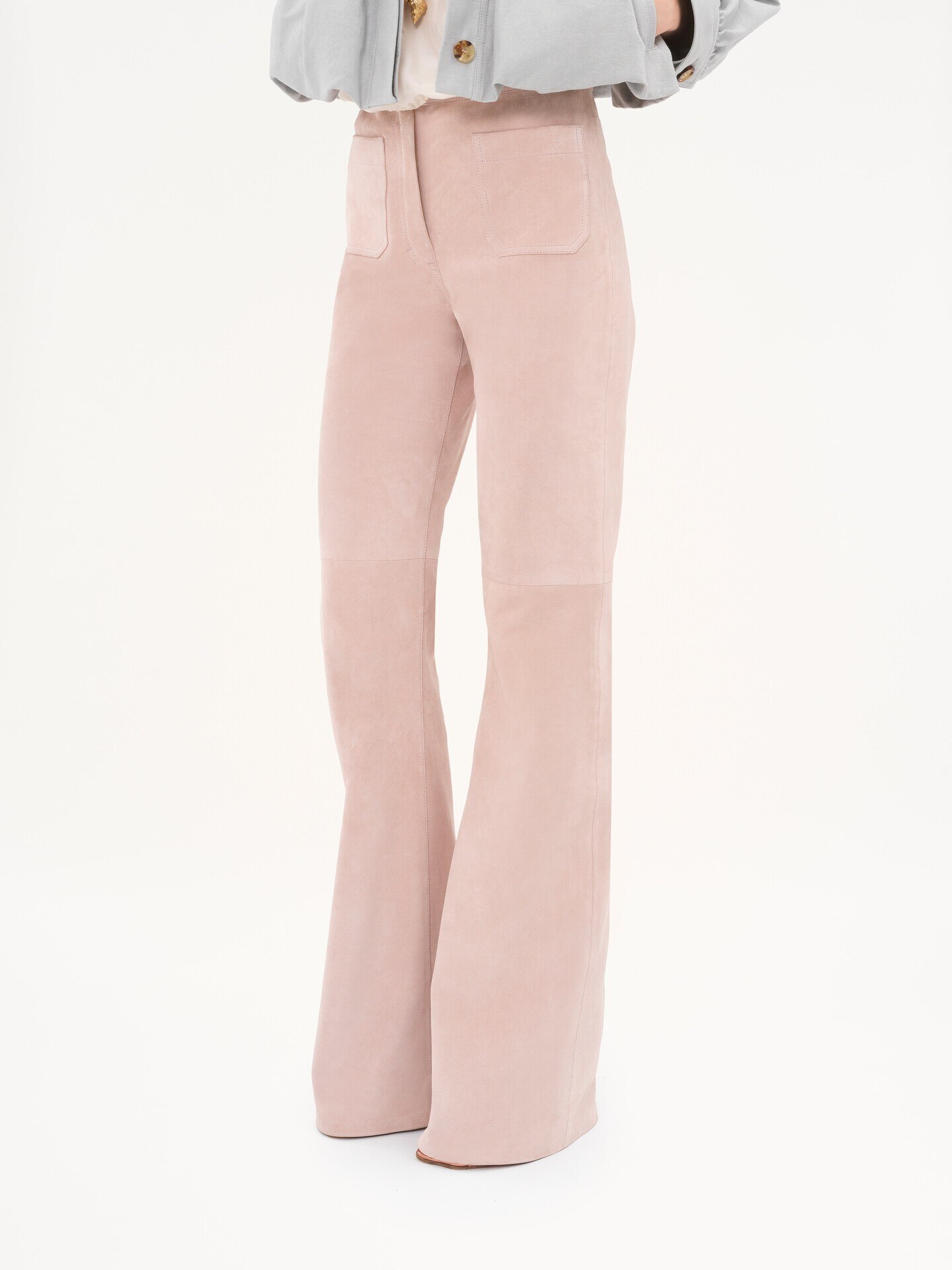 High-rise flared trousers in suede - 3