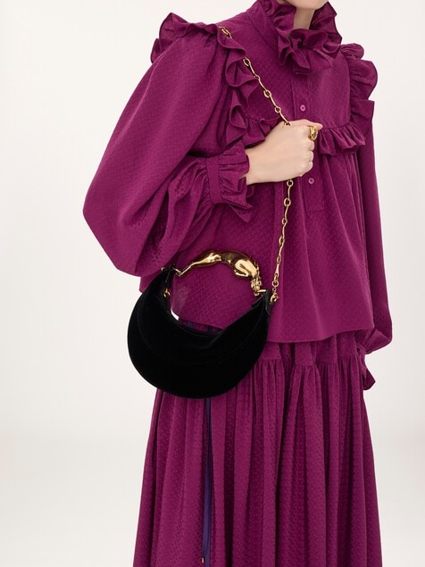 Bolso de hombro Chain Horse peque&ntilde;o de terciopelo
