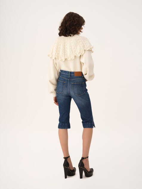 Vaqueros capri de talle alto y tejido vaquero