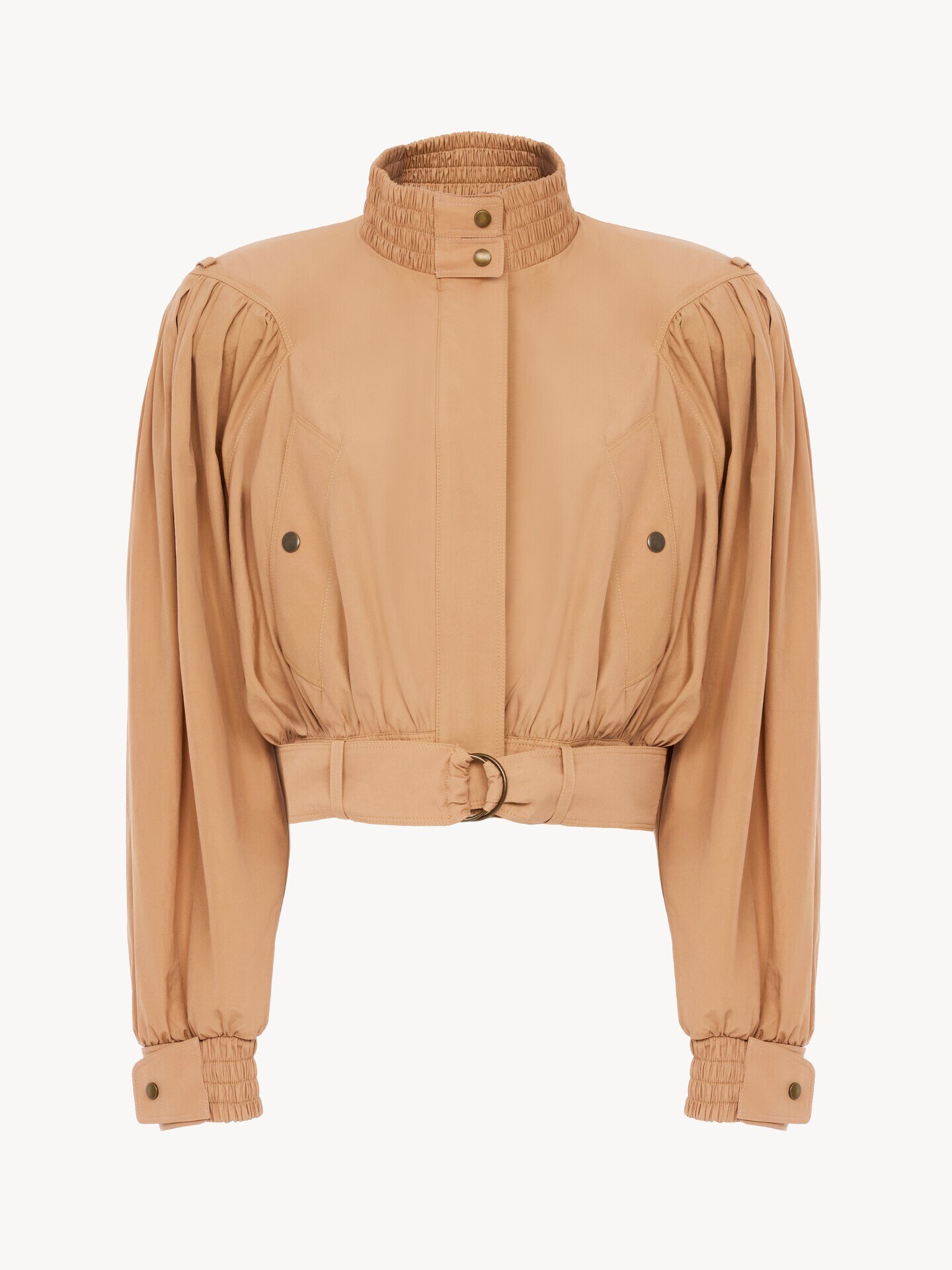 Chaqueta cropped fruncida de popelina de algod&oacute;n - 2
