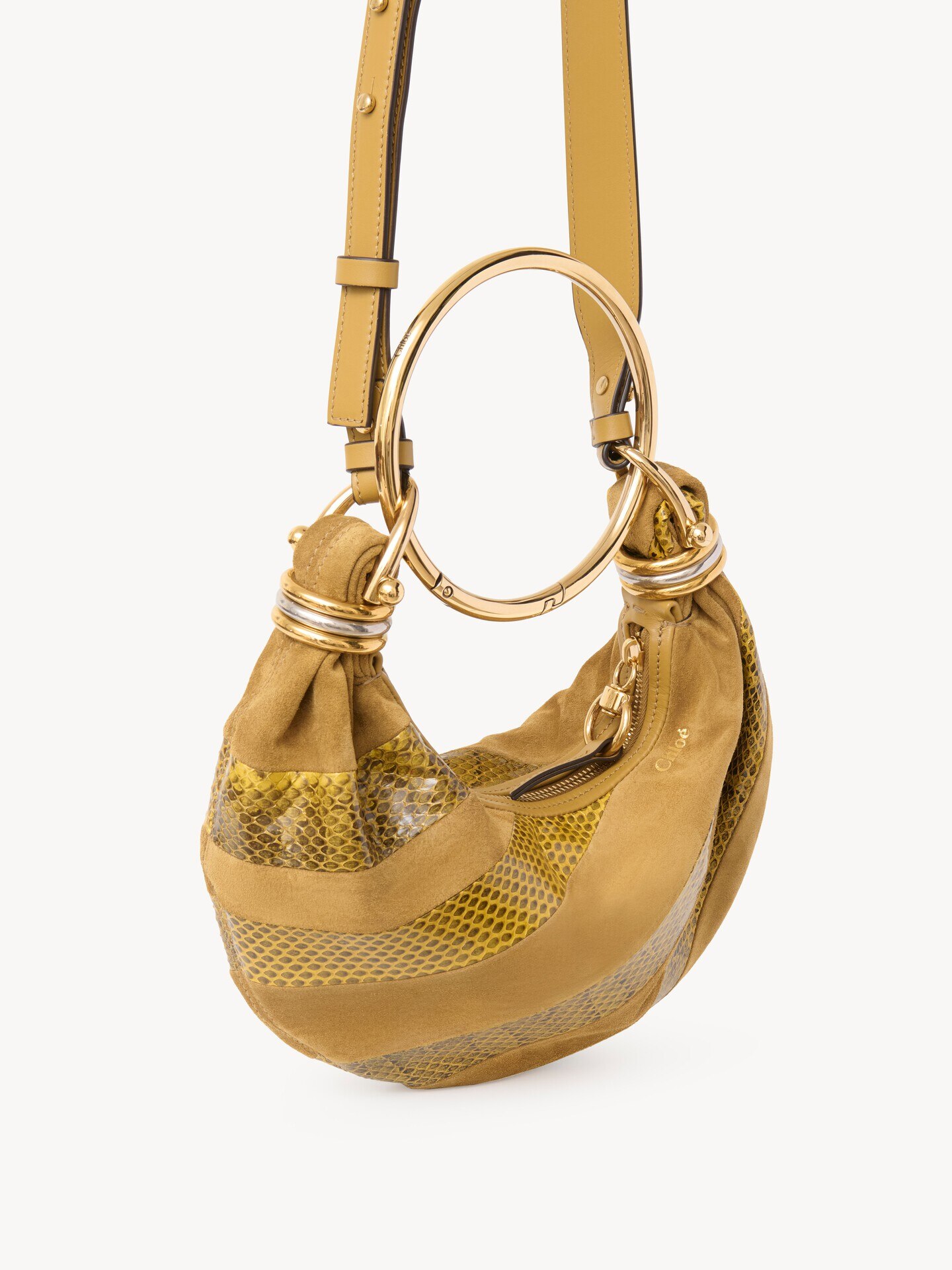 Mini Bracelet Hobo bag in suede leather & snakeskin - 3