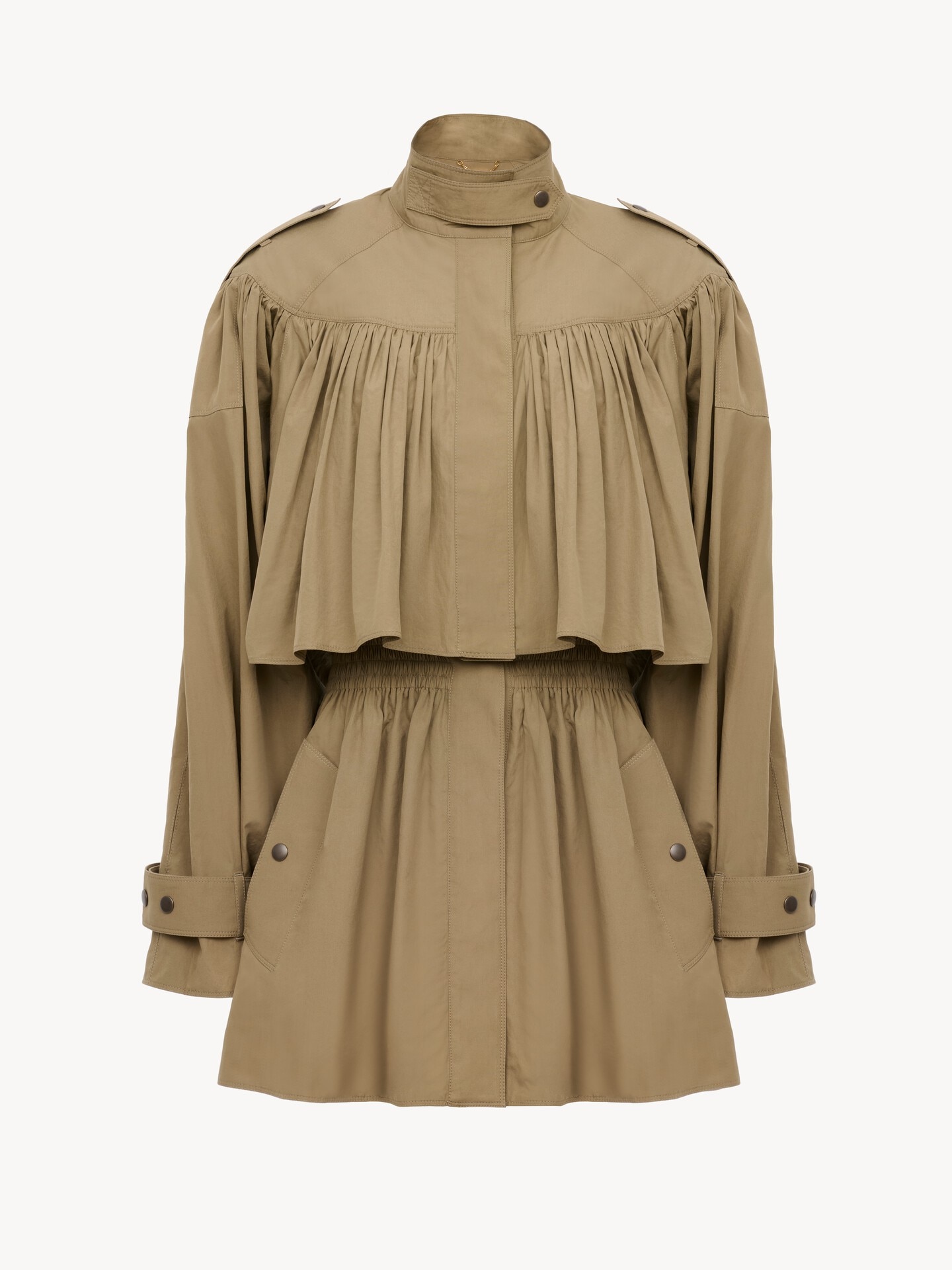 Short high-neck trench coat in cotton poplin - 2