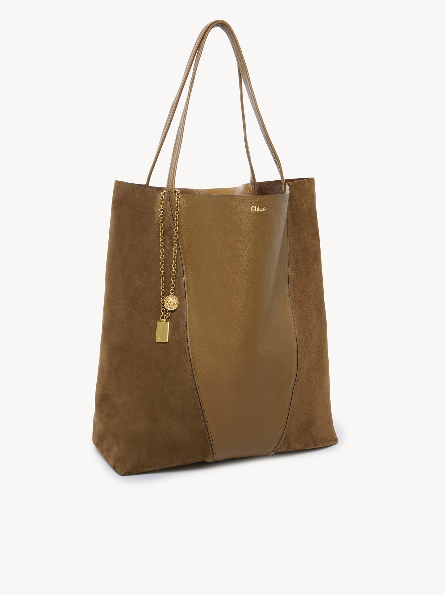 Large Chloé Spin tote bag in grained and suede leather - 4