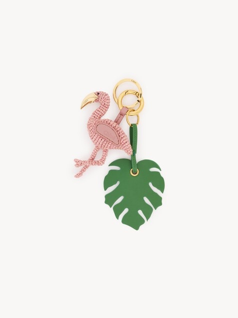 Charm de bolso llavero Chlo&eacute; Symbols Flamingo de rafia y cuero