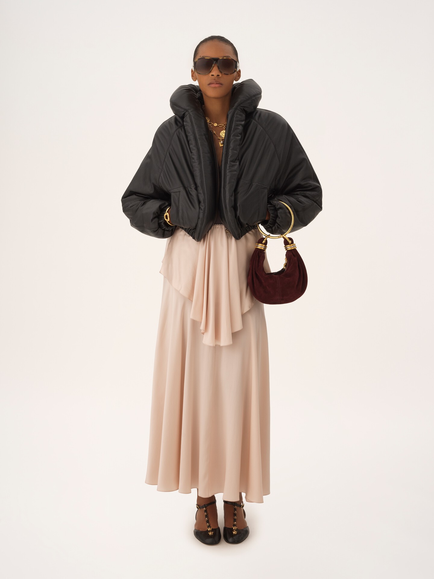 Fluid layered midi skirt in washed silk satin - 3