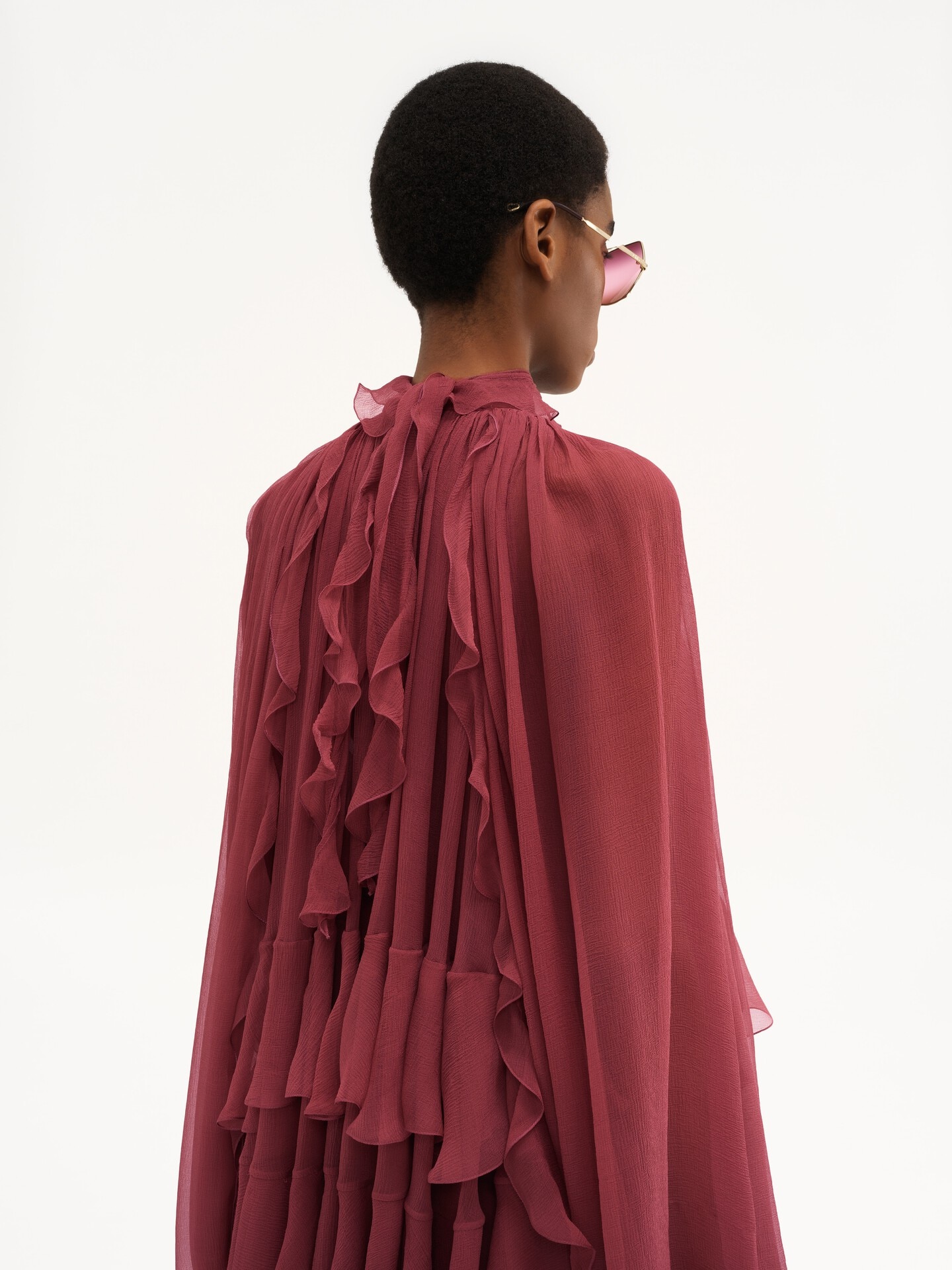 Mini cape dress in silk mousseline - 5