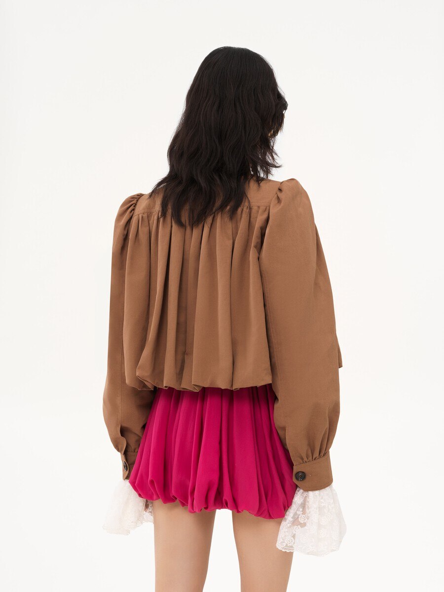 Gathered boule jacket in linen & cotton - 5