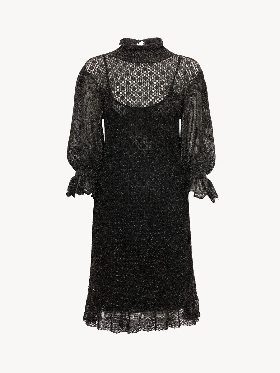 Ruffled puff-sleeve mini dress in a lurex knit - 2