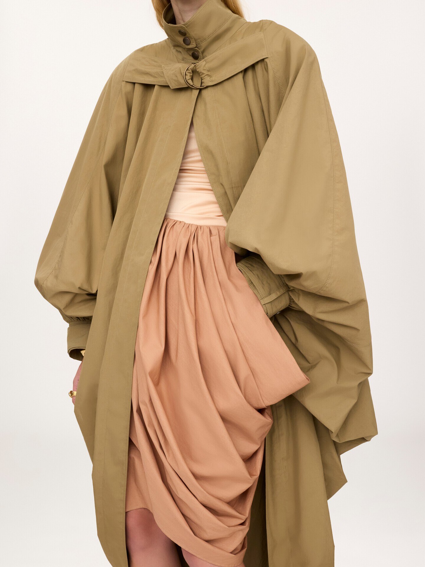 Oversized high-neck cape coat in cotton poplin - 5