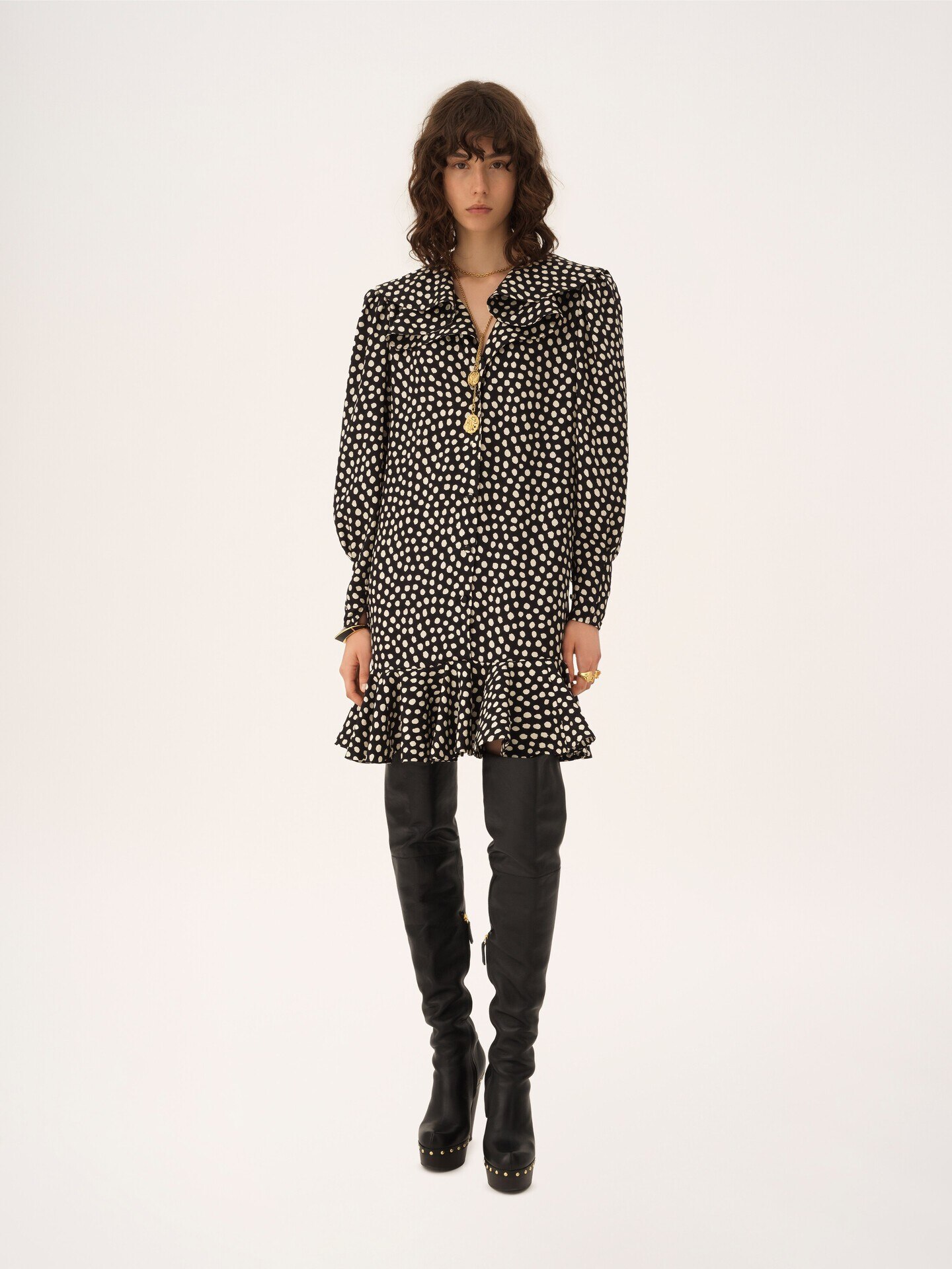 Minivestido de manga larga de jacquard de seda - 3