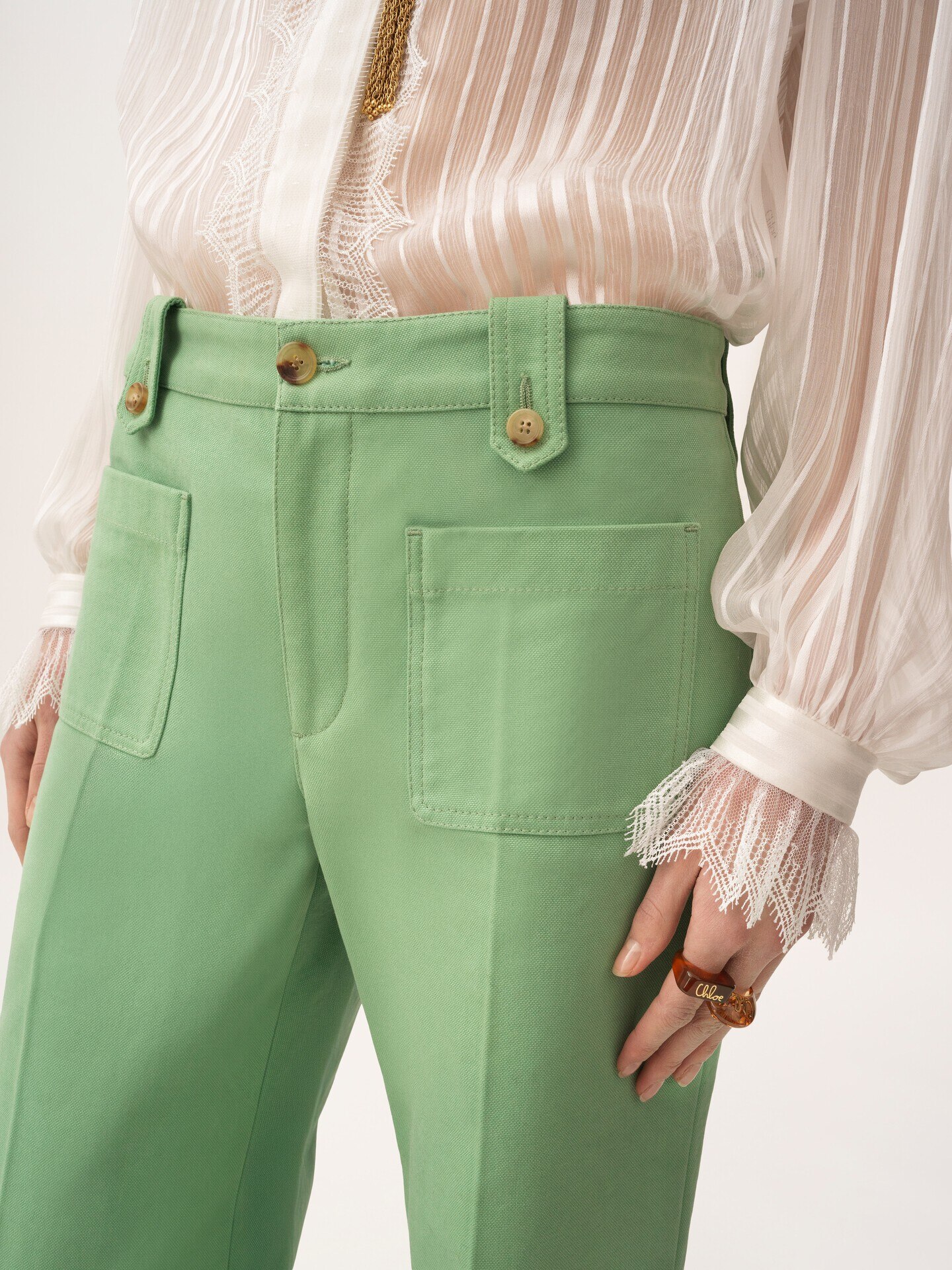 Flared trousers in cotton canvas - 6