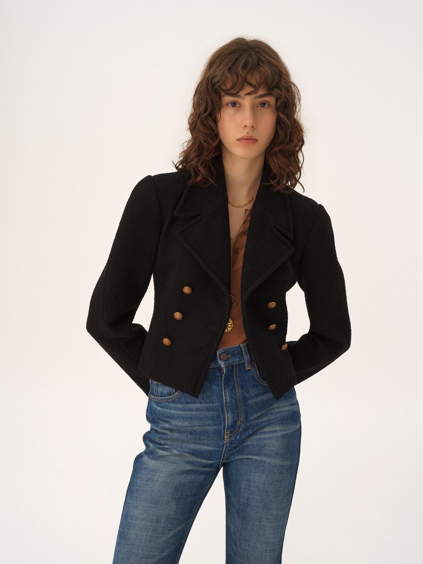 Double-breasted cropped jacket in wool bouclette - 4