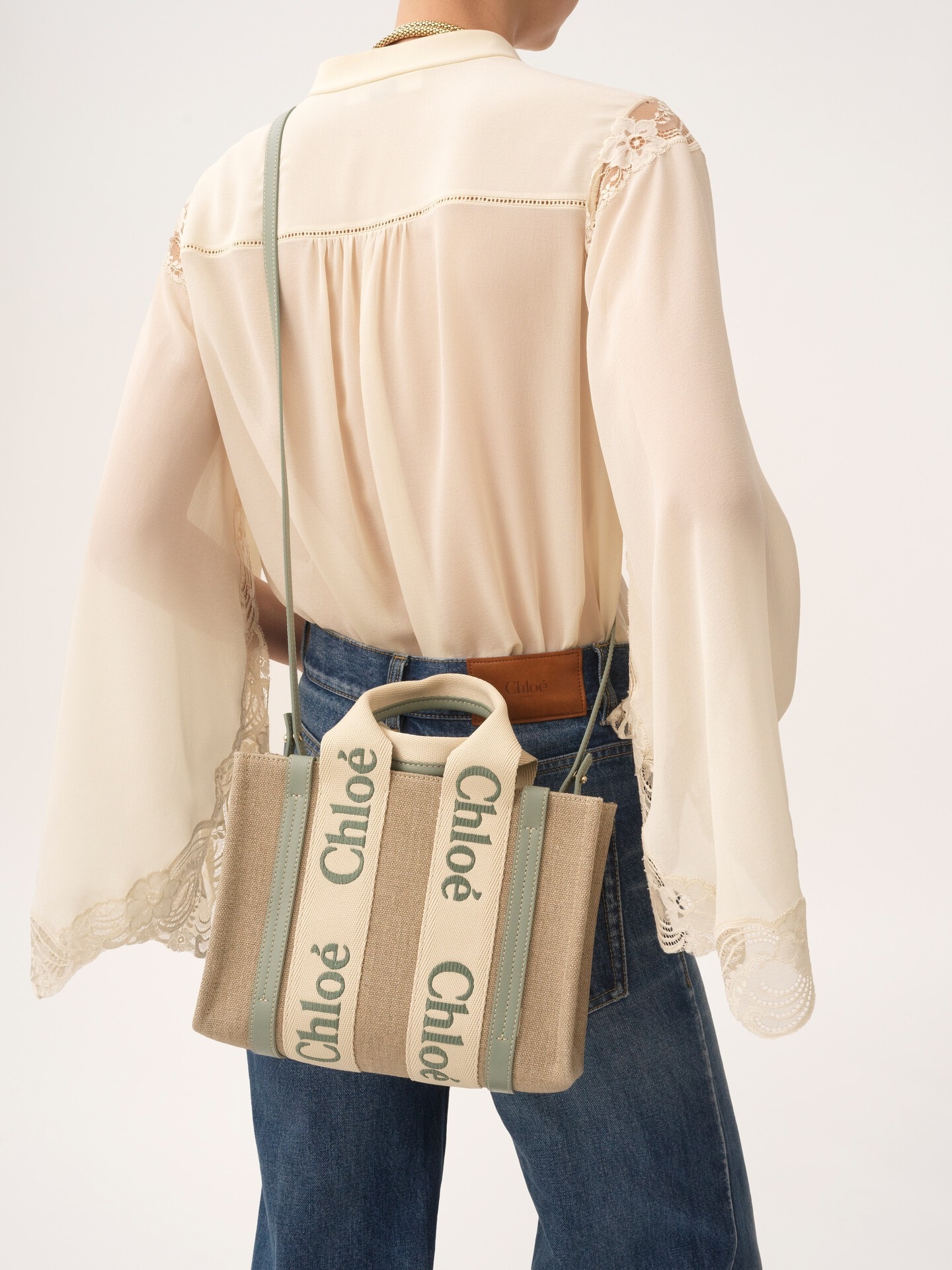 Small Woody tote bag in linen - 3