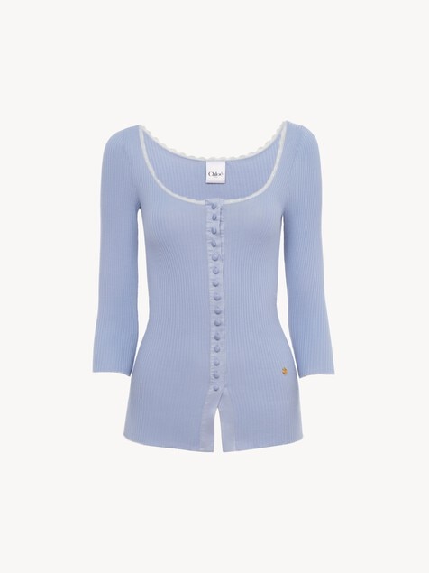 Scoop-neck fitted cardigan in cotton