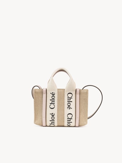 Mini Woody tote bag in linen