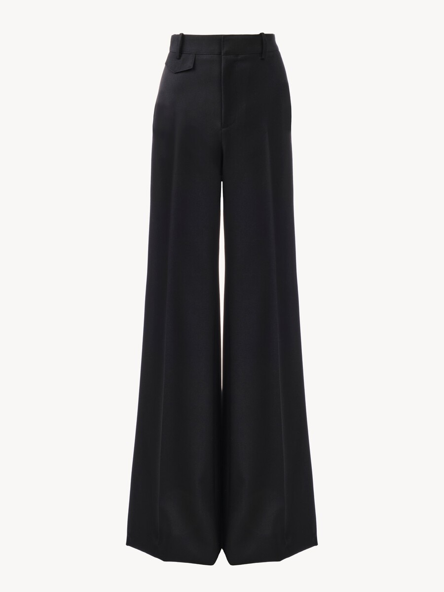 High-rise flared pants in wool grain de poudre - 2