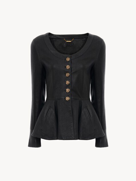 Chaqueta estilo ecuestre con p&eacute;plum de cuero