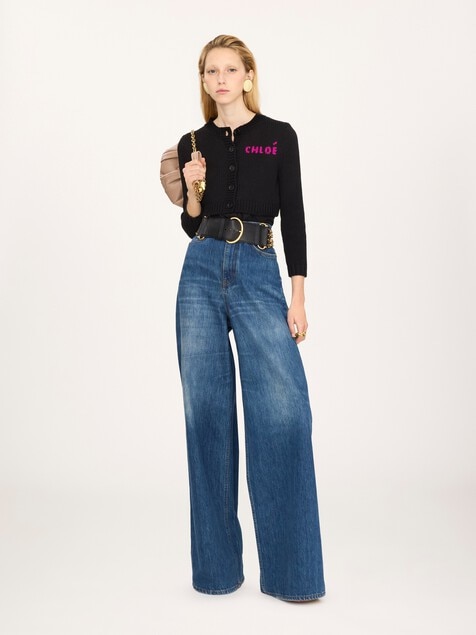 Cropped fitted logo cardigan in a cotton knit