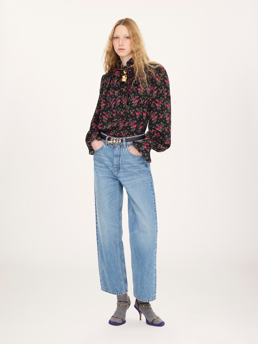 Tie-front ruffled blouse in cr&ecirc;pe de chine - 3