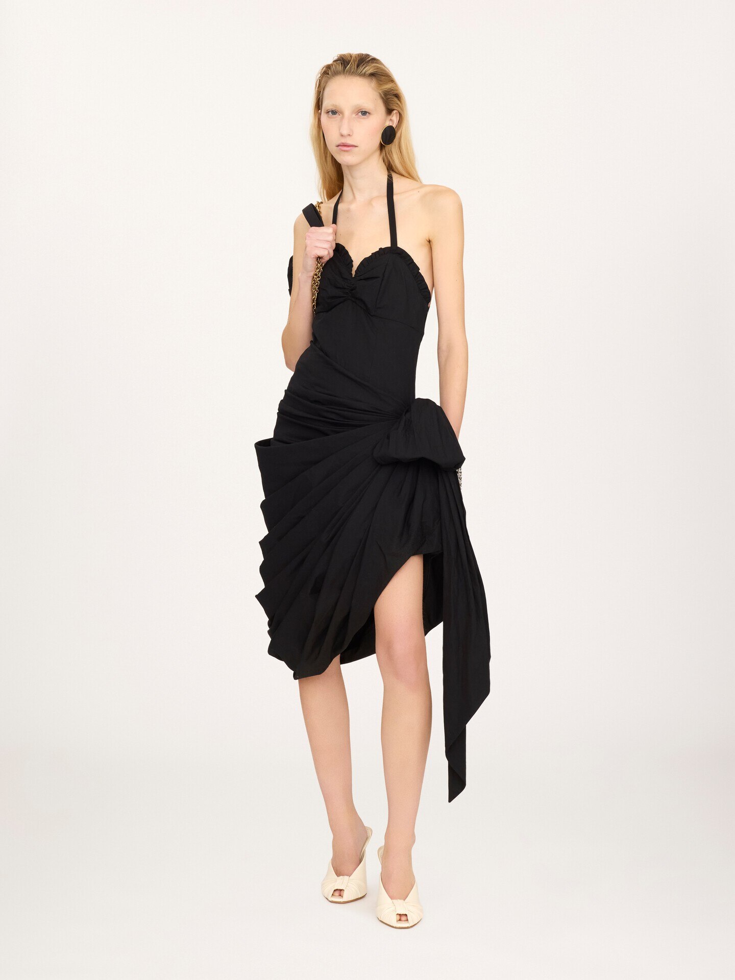 Vestido envolvente con cuello halter de popelina de algod&oacute;n - 3