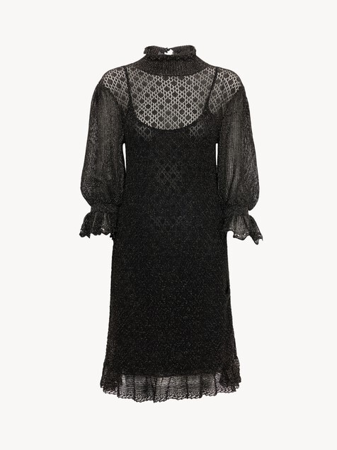 Minivestido con volantes y mangas abullonadas de punto de l&uacute;rex