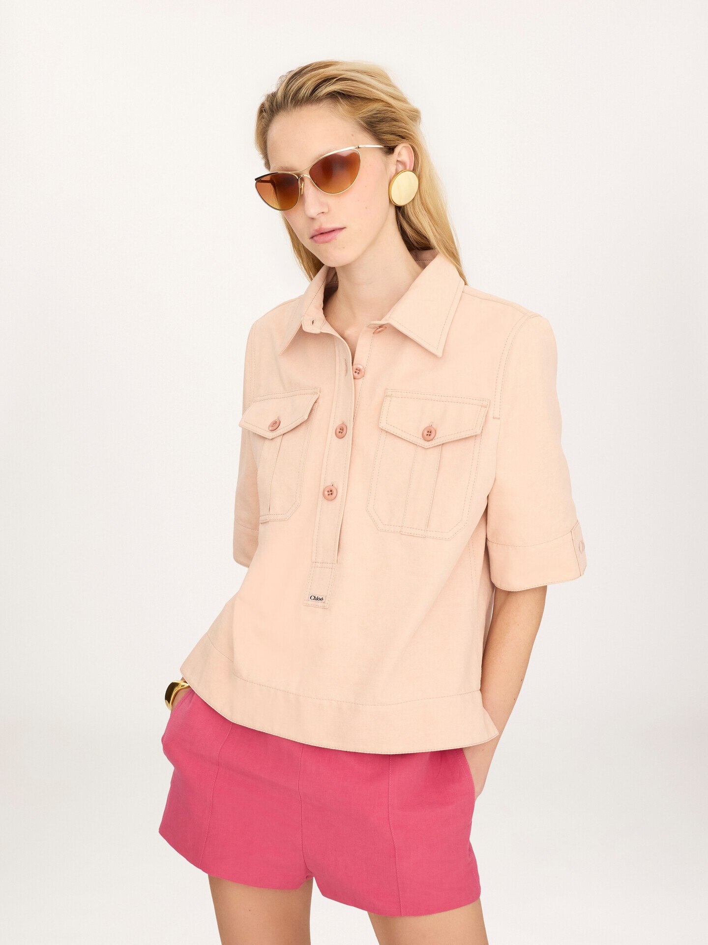 Cotton gabardine polo shirt - 4