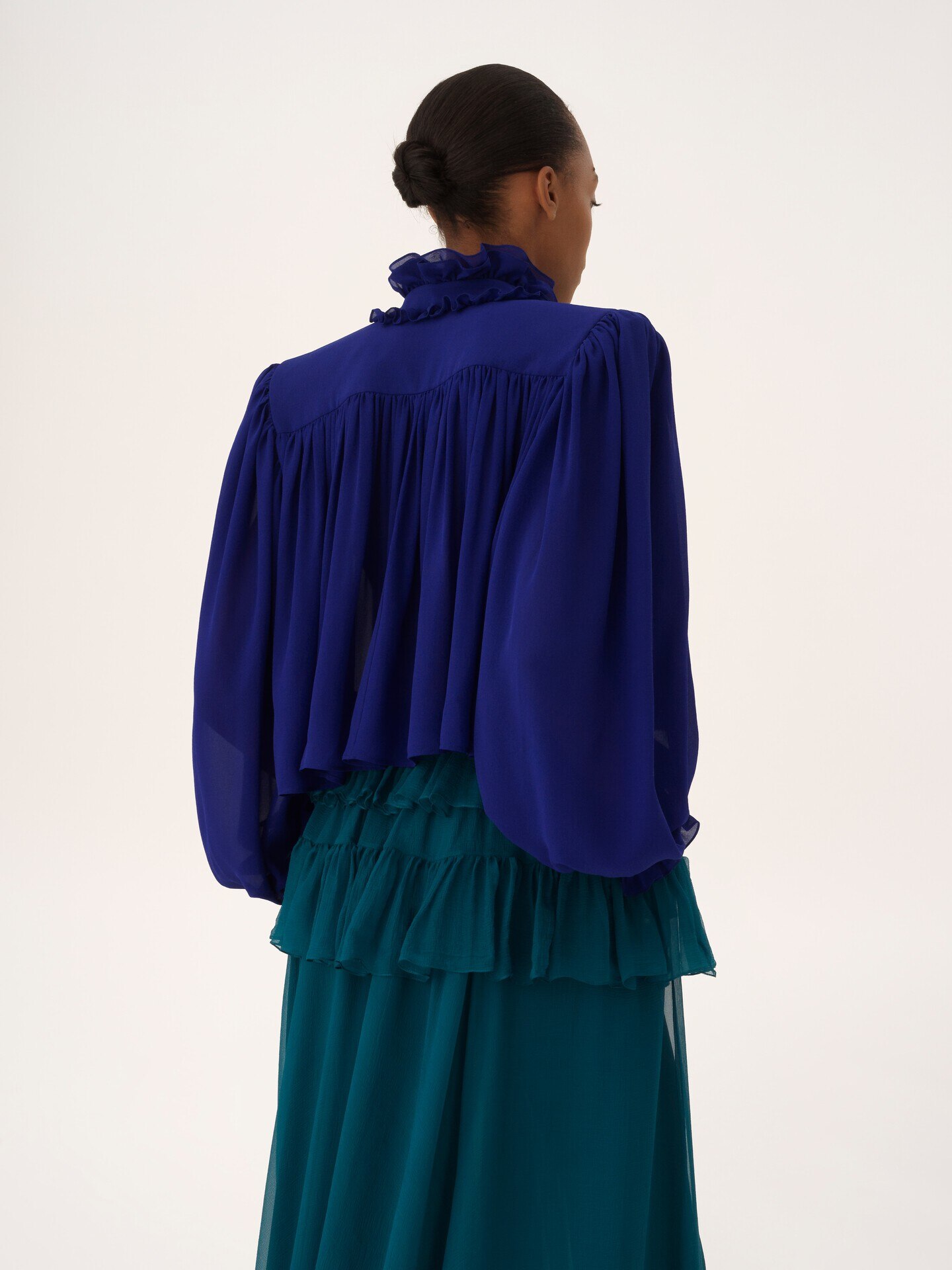 Maxi gathered high-neck top in silk georgette - 6