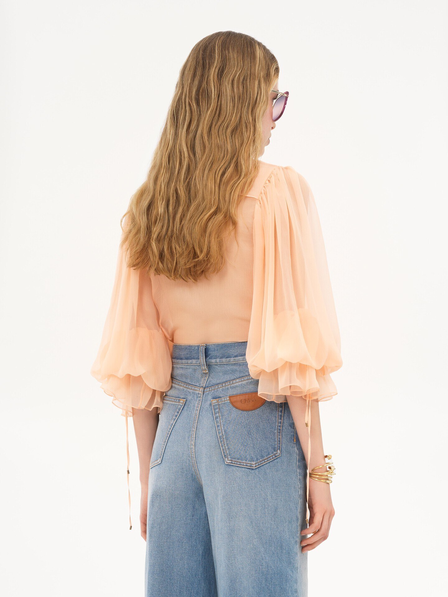 Puff-sleeve blouse in silk mousseline - 5