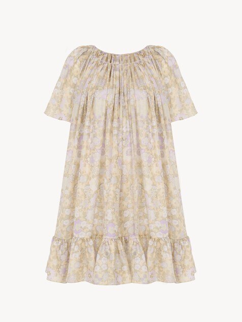 Short pleated dress in silk charmeuse