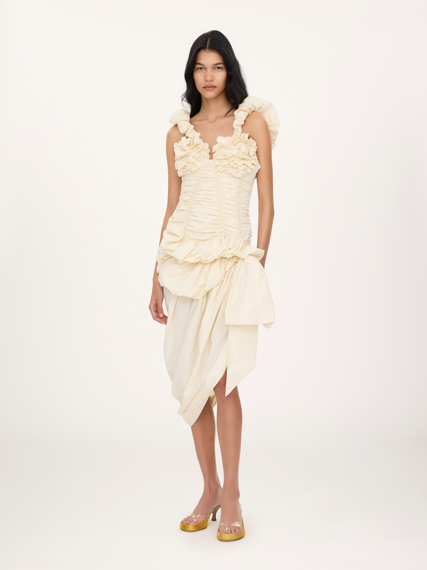 Ruched bustier midi dress in cotton poplin - 2
