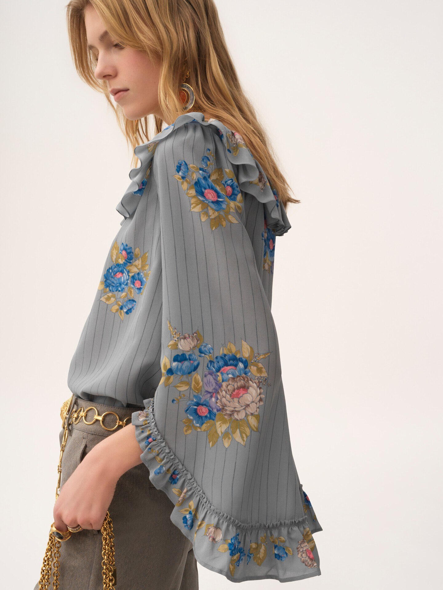 Square-neck ruffle top in crêpe de chine - 6