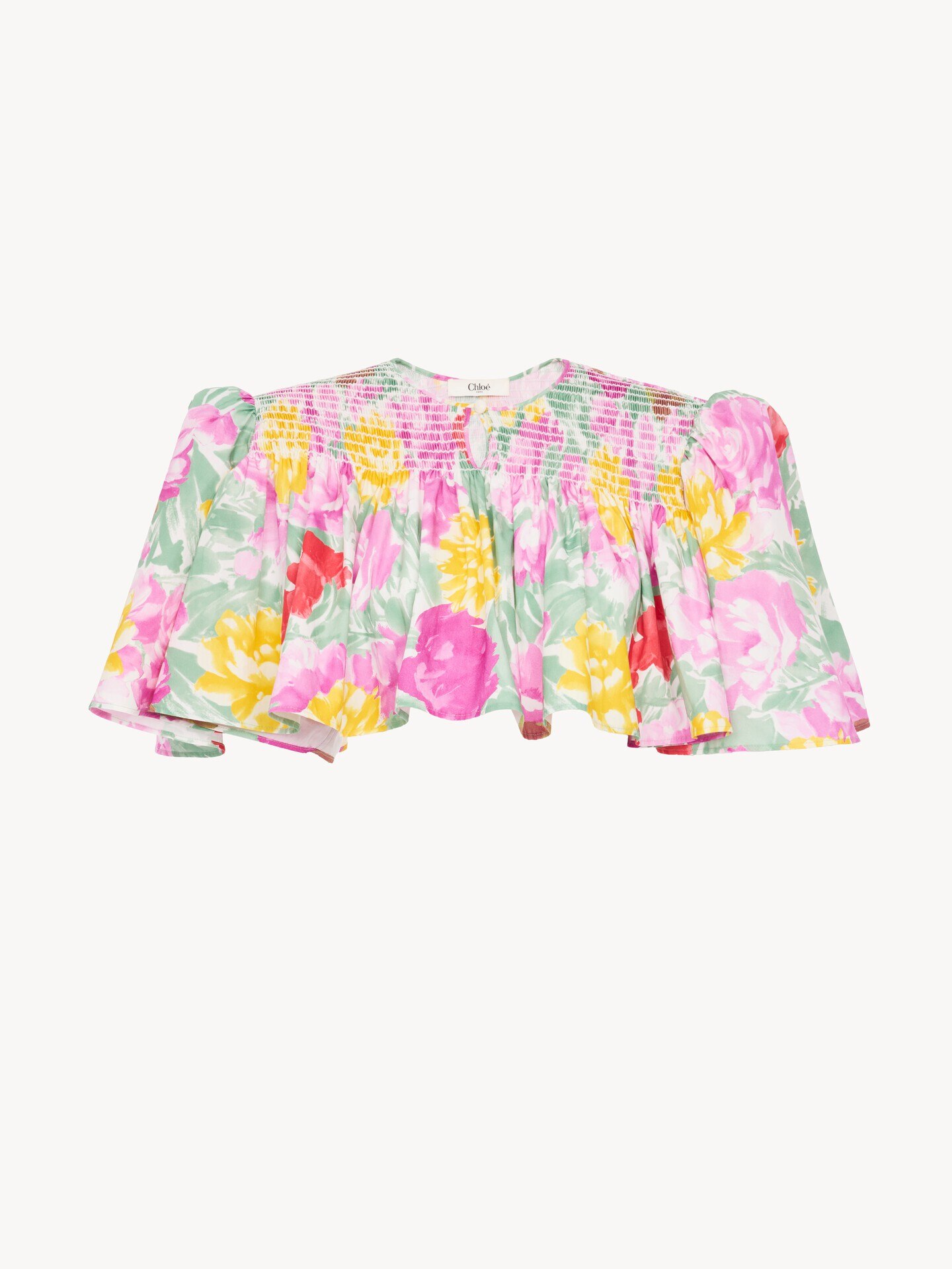 Gathered cropped top in cotton poplin - 1