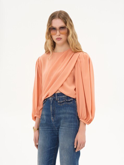 Draped cropped top in crêpe de chine