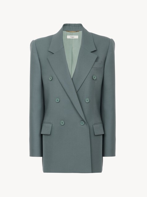 Double-breasted tailored jacket in wool gabardine