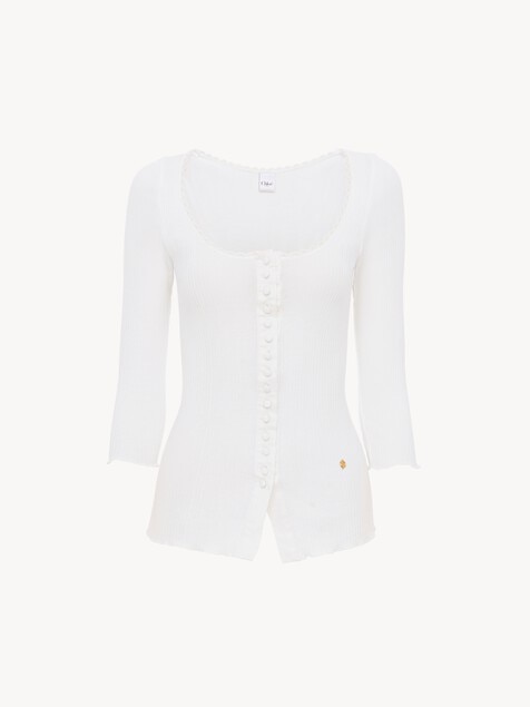 Scoop-neck fitted cardigan in cotton