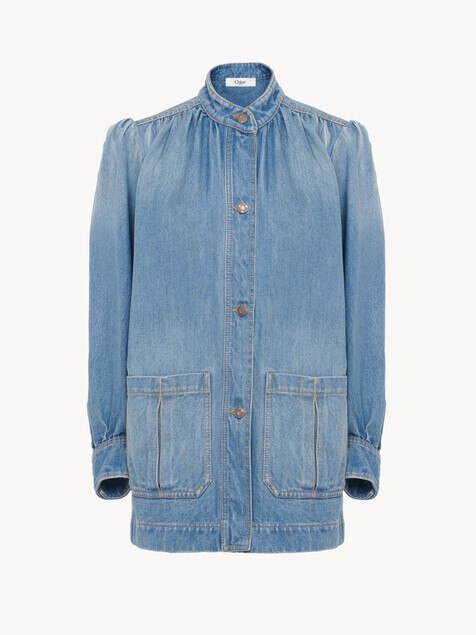 High-neck gathered jacket in denim