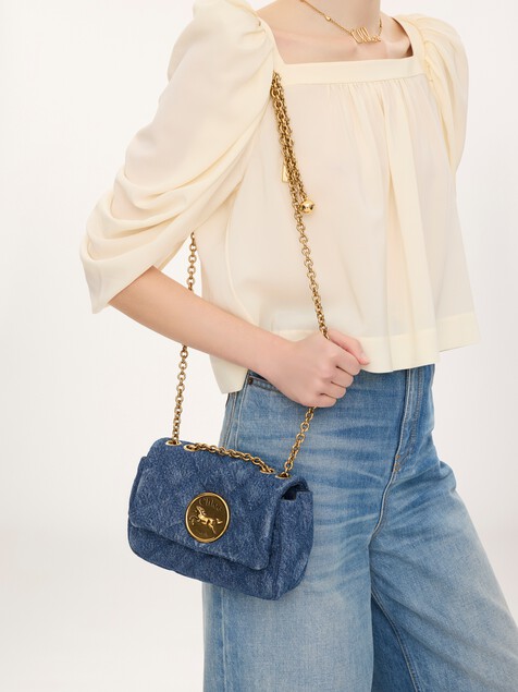 Bolso de hombro peque&ntilde;o Chlo&eacute; Heritage de tejido vaquero