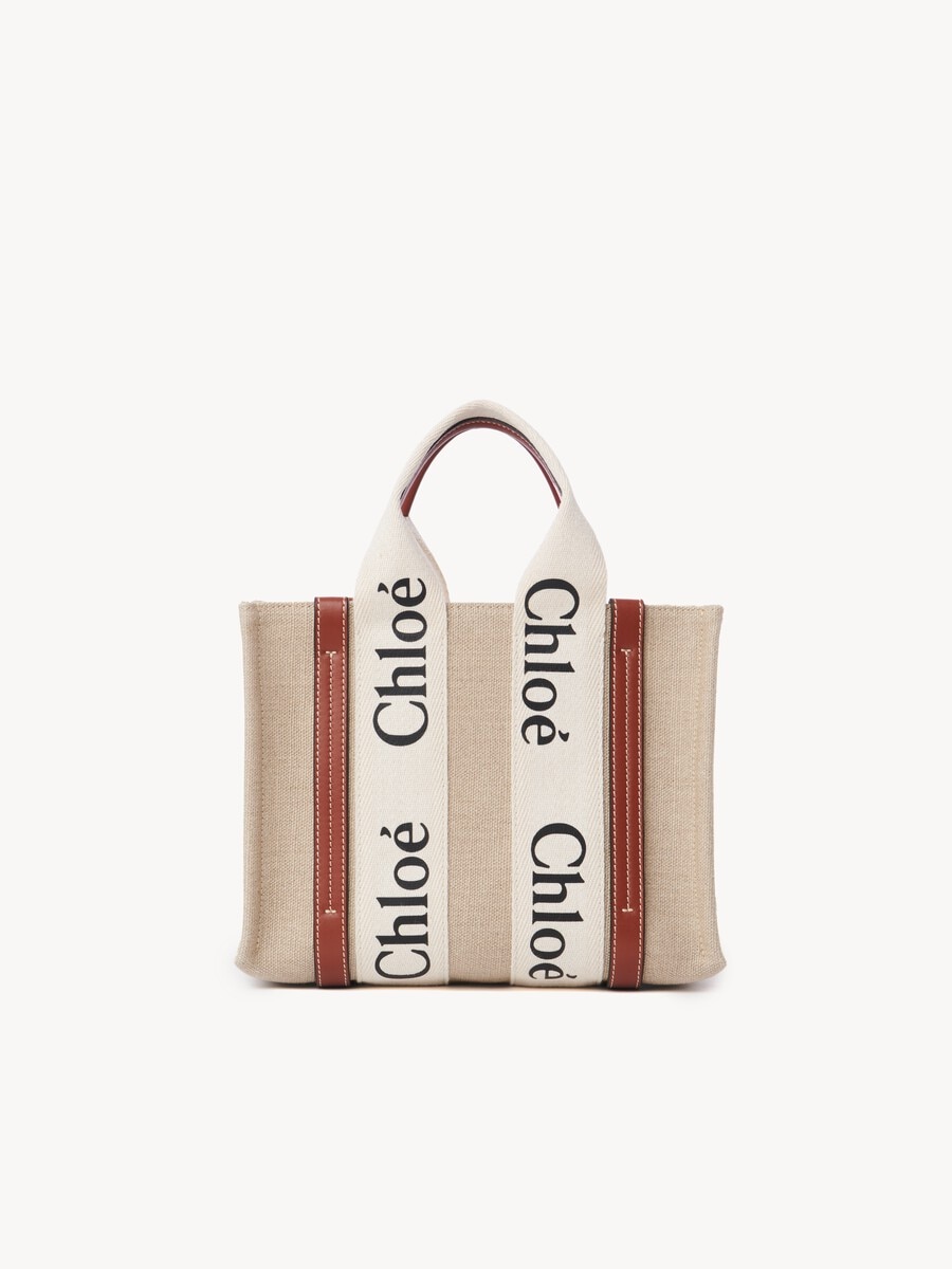 Small Woody tote bag in linen - 7