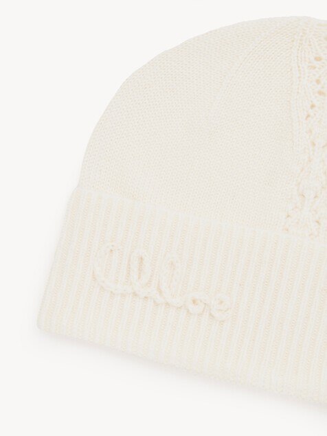 The Chlo&eacute; Lace Knit beanie in wool & lace jacquard