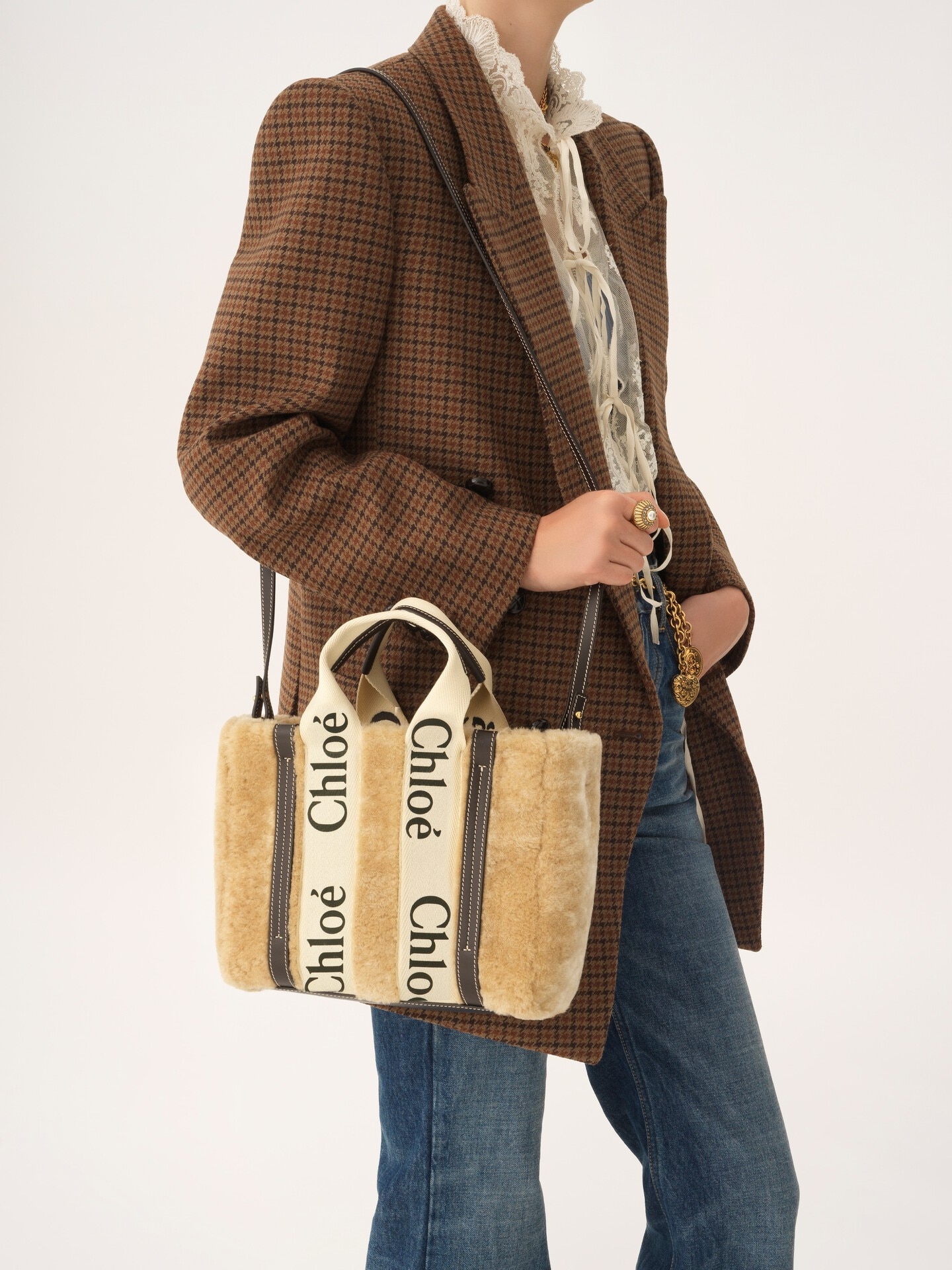 Bolso tote peque&ntilde;o Woody de cuero de borrego - 3