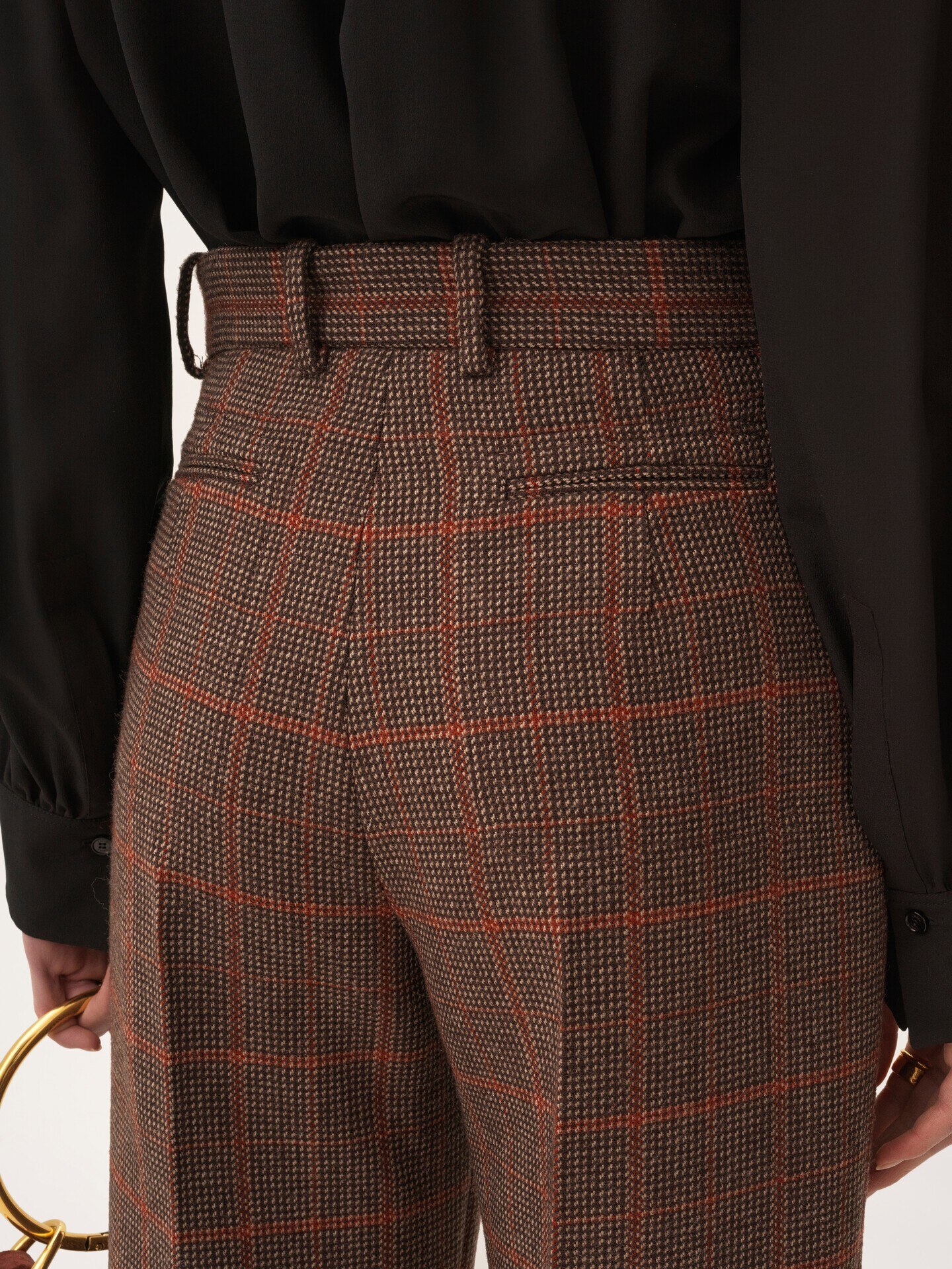 High-rise flared trousers in wool check - 7
