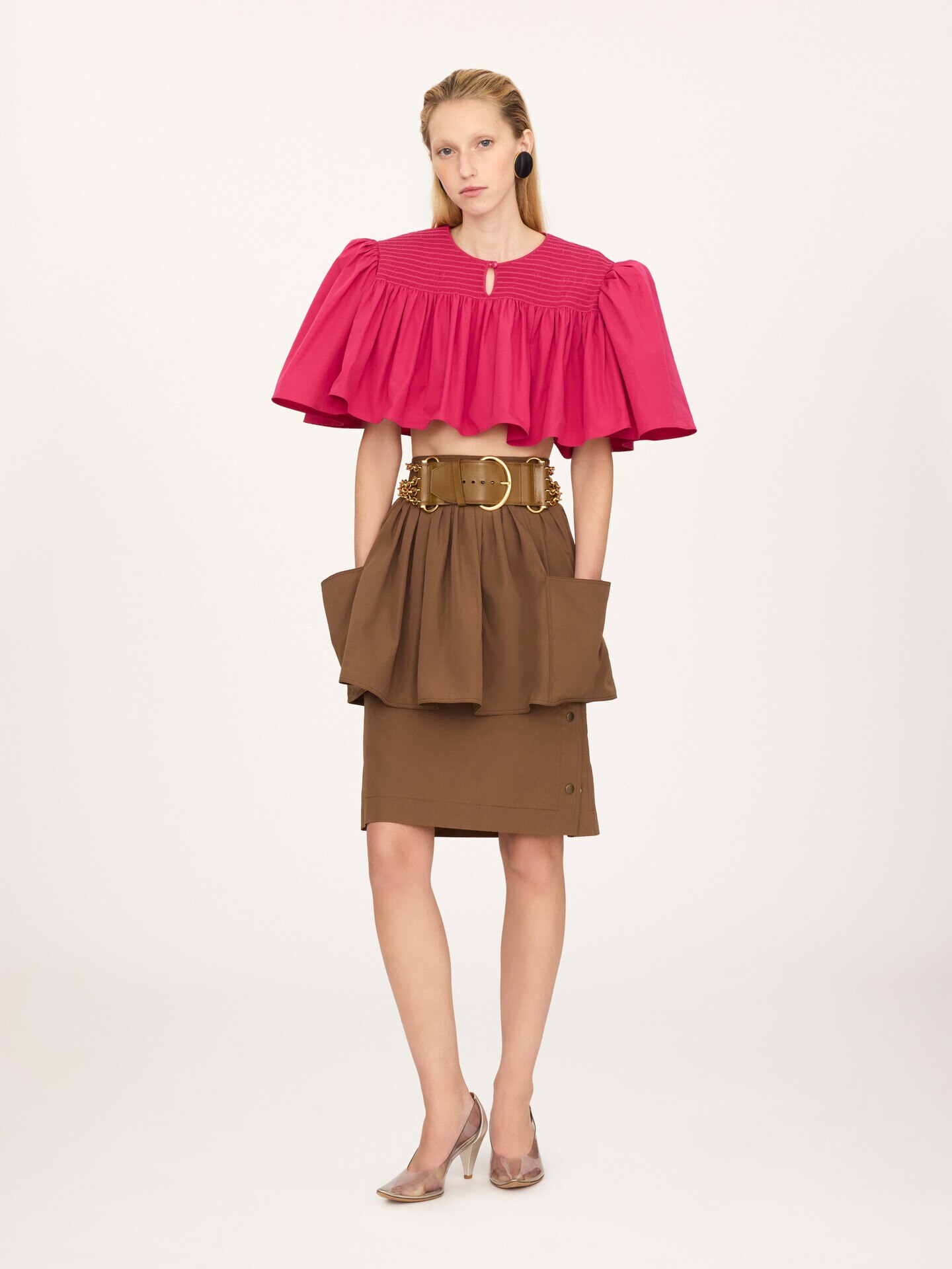 Layered knee-length skirt in cotton poplin - 3