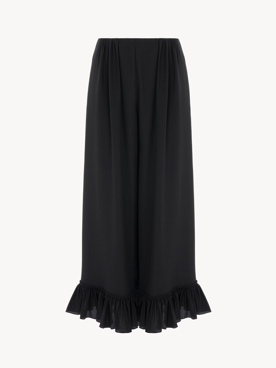 Cropped fluid pants in cr&ecirc;pe de chine - 2