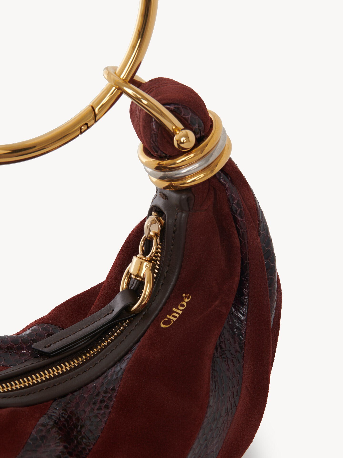 Mini Bracelet Hobo bag in suede leather & snakeskin - 8