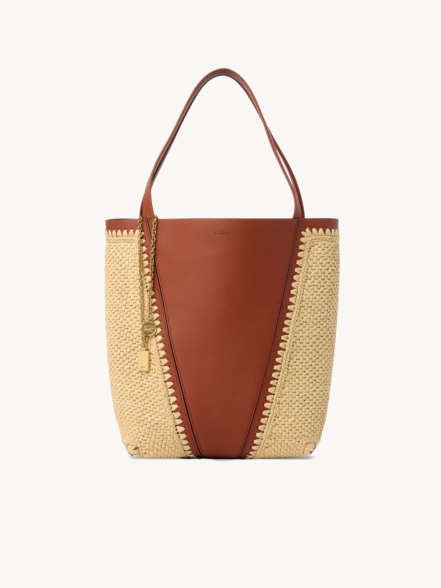 Chlo&eacute; Spin tote bag in raffia-effect & leather - 1