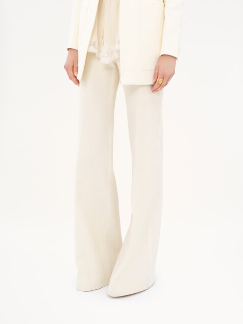 Pantalones acampanados de talle alto de lana grain de poudre