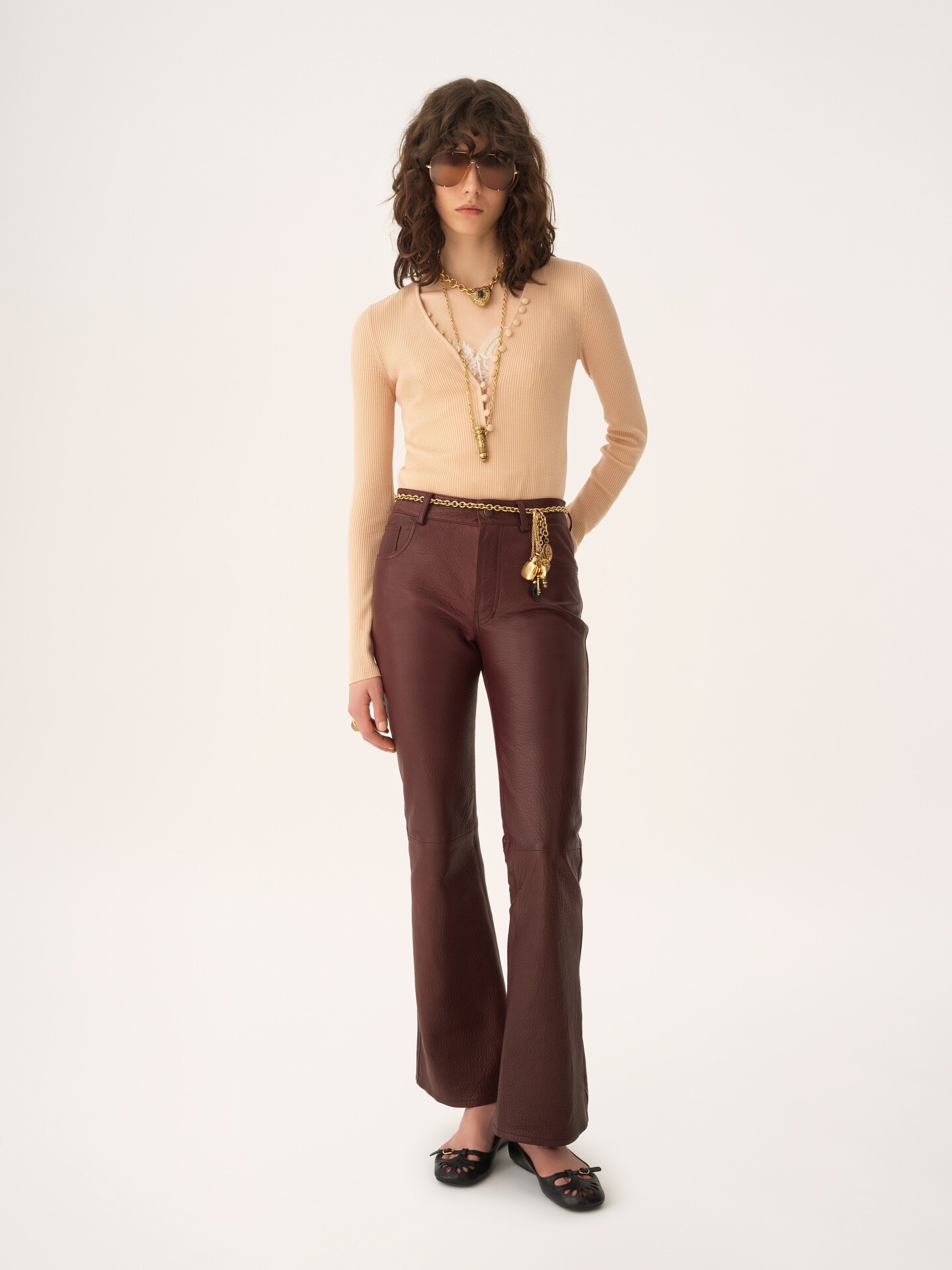 Flared trousers in leather - 4